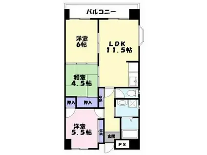 JR山陽本線 御着駅 徒歩10分 7階建 築37年(3LDK/1階)の間取り写真