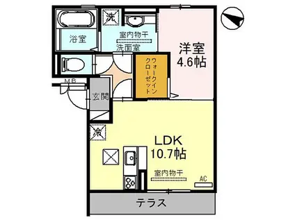 阪急京都本線 正雀駅 徒歩5分 3階建 築4年(1LDK/1階)の間取り写真