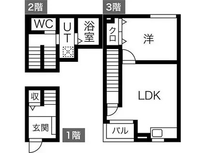 阪急神戸本線 十三駅 徒歩15分 3階建 築5年(1LDK/3階)の間取り写真