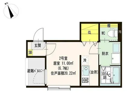 阪神本線 姫島駅 徒歩3分 3階建 築2年(1K/1階)の間取り写真