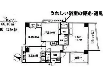 阪神本線 千船駅 徒歩4分 6階建 築21年(3LDK/5階)の間取り写真