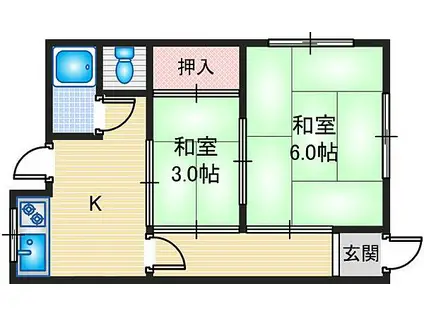 阪急京都本線 正雀駅 徒歩15分 2階建 築54年(2K/1階)の間取り写真