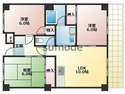 エクセル千里(3LDK/4階)の間取り写真