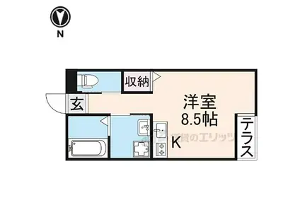 近鉄奈良線 富雄駅 徒歩3分 3階建 築1年(ワンルーム/1階)の間取り写真
