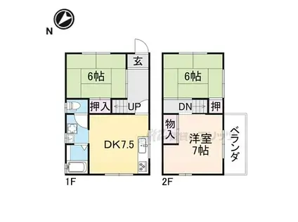 京阪交野線 交野市駅 徒歩17分 2階建 築44年(3DK)の間取り写真