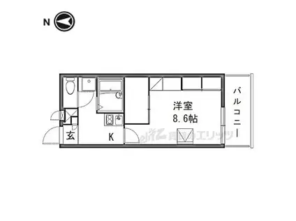 近鉄橿原線 九条駅(奈良) 徒歩3分 3階建 築17年(1K/2階)の間取り写真
