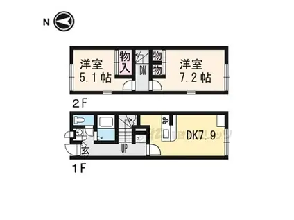 近鉄橿原線 田原本駅 徒歩17分 2階建 築18年(2DK/1階)の間取り写真
