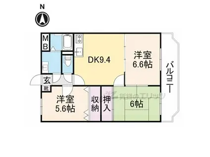近鉄大阪線 大和朝倉駅 徒歩14分 3階建 築21年(3LDK/3階)の間取り写真