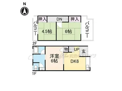 JR片町線(学研都市線) 河内磐船駅 徒歩12分 2階建 築43年(3DK)の間取り写真