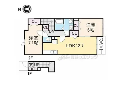 ボヌール(2LDK/2階)の間取り写真