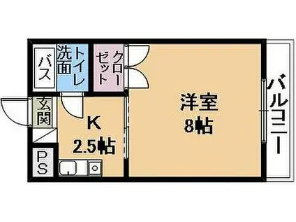 ロイヤルステージ膳所中ノ庄(1K/2階)の間取り写真