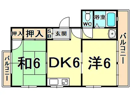 メイプルコート若草(2DK/3階)の間取り写真