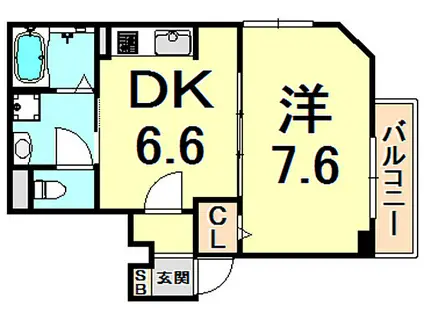 グリーンハイツ甲子園口(1DK/2階)の間取り写真