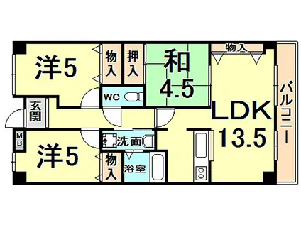 エスパシオ上ヶ原(3LDK/2階)の間取り写真
