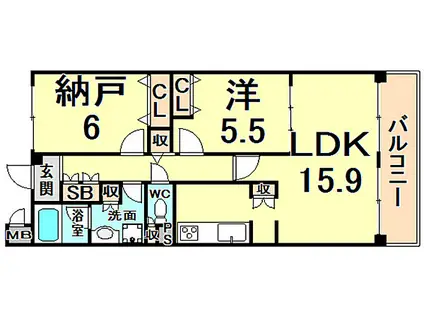 甲子園三番町ハイツ(1SLDK/2階)の間取り写真