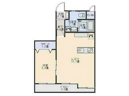 名古屋市営名港線 日比野駅(名鉄) 徒歩15分 4階建 築19年(1LDK/2階)の間取り写真