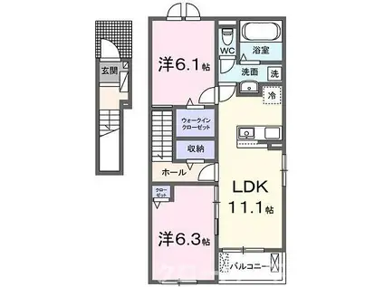 クルール坂本D(2LDK/2階)の間取り写真