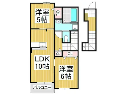 JR中央本線 下諏訪駅 徒歩52分 2階建 築6年(2LDK/2階)の間取り写真