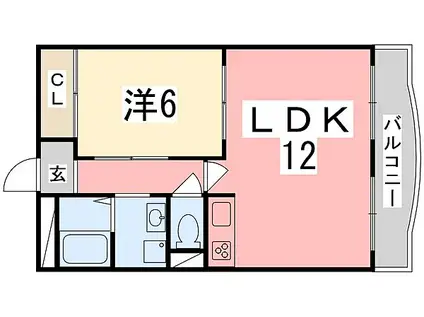 JR東海道・山陽本線 御着駅 徒歩13分 6階建 築39年(1LDK/4階)の間取り写真