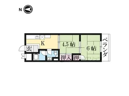ハイツ東生駒(2K/2階)の間取り写真