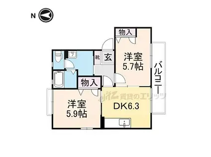 JR和歌山線 香芝駅 徒歩49分 2階建 築21年(2DK/2階)の間取り写真