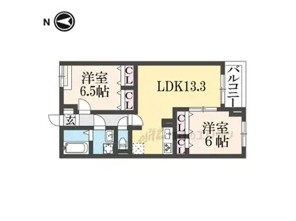 京阪本線 寝屋川市駅 徒歩37分 3階建 築1年(2LDK/2階)の間取り写真