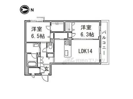 近鉄大阪線 二上駅 徒歩3分 3階建 築1年(2LDK/2階)の間取り写真