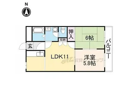 近鉄大阪線 真菅駅 徒歩5分 2階建 築28年(2LDK/2階)の間取り写真