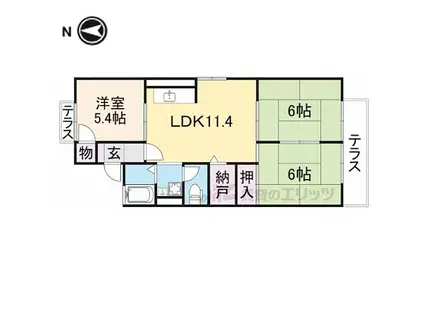 京阪本線 寝屋川市駅 徒歩23分 2階建 築32年(3LDK/1階)の間取り写真