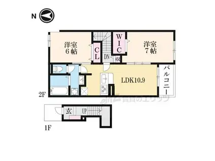 JR桜井線 京終駅 徒歩21分 2階建 築2年(2LDK/2階)の間取り写真