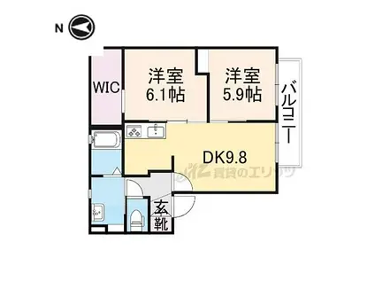 近鉄大阪線 大福駅 徒歩1分 2階建 築23年(2DK/2階)の間取り写真