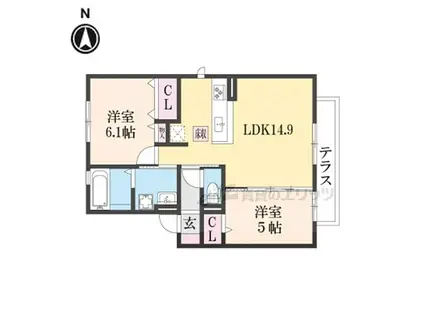 京阪本線 牧野駅 徒歩7分 2階建 新築(2LDK/1階)の間取り写真