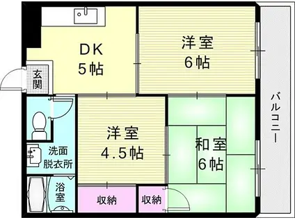 神戸市西神・山手線 大倉山駅(兵庫) 徒歩17分 3階建 築35年(3DK/1階)の間取り写真