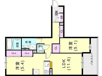 神戸高速東西線 大開駅 徒歩7分 12階建 築1年(2LDK/1階)の間取り写真