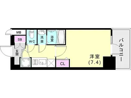 JR山陽本線 兵庫駅 徒歩4分 12階建 築2年(1K/11階)の間取り写真