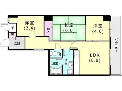 神戸市海岸線 駒ケ林駅 徒歩3分 11階建 築37年(3LDK/5階)の間取り写真