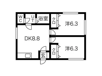 天狗山アパート(2LDK/2階)の間取り写真