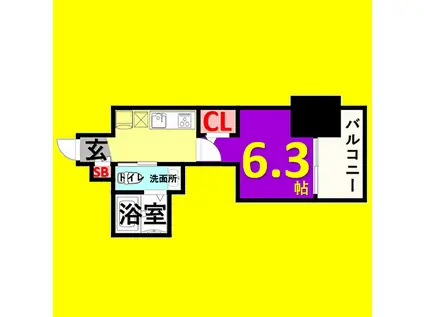 エステムコート名古屋千種グレイス(1K/2階)の間取り写真