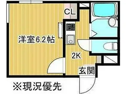 札幌市営東豊線 美園駅 徒歩4分 4階建 築1年(1K/3階)の間取り写真
