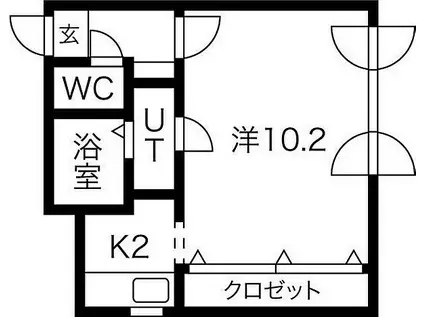 札幌市営東豊線 美園駅 徒歩9分 4階建 築28年(1K/4階)の間取り写真