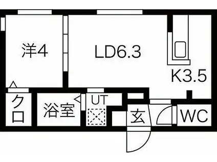 札幌市営南北線 中島公園駅 徒歩3分 5階建 築1年(1LDK/1階)の間取り写真