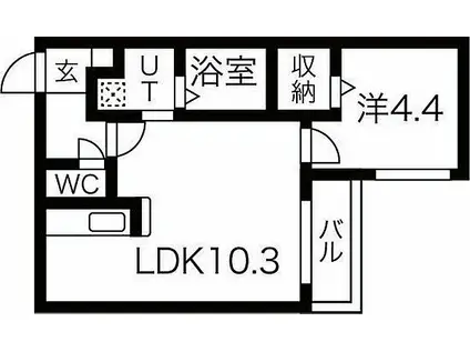 札幌市営東西線 西１８丁目駅 徒歩10分 4階建 築1年(1LDK/1階)の間取り写真