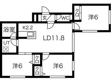 札幌市電2系統 西線９条旭山公園通駅 徒歩3分 5階建 築1年(3LDK/1階)の間取り写真