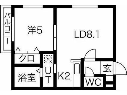 札幌市営東西線 菊水駅 徒歩1分 5階建 築5年(1LDK/4階)の間取り写真