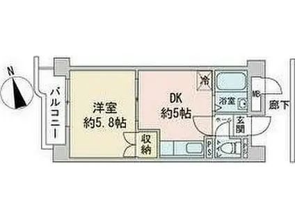 札幌市営南北線 南平岸駅 徒歩14分 6階建 築36年(1DK/5階)の間取り写真