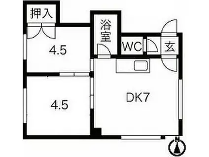 札幌市営南北線 中の島駅 徒歩3分 2階建 築47年(2LDK/2階)の間取り写真