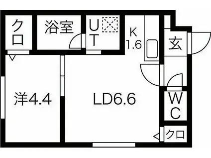 札幌市営東豊線 月寒中央駅 徒歩10分 4階建 築18年(1LDK/4階)の間取り写真
