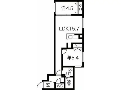 札幌市営東西線 ひばりが丘駅(北海道) 徒歩3分 4階建 新築(2LDK/4階)の間取り写真