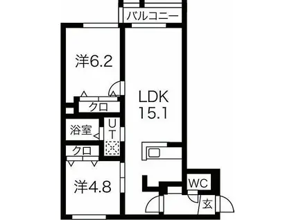 札幌市営東西線 ひばりが丘駅(北海道) 徒歩3分 4階建 新築(2LDK/2階)の間取り写真