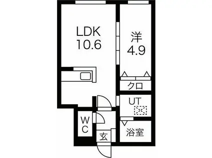 札幌市営東西線 ひばりが丘駅(北海道) 徒歩3分 4階建 新築(1LDK/2階)の間取り写真